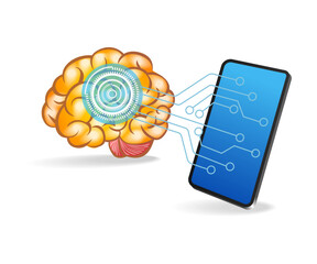 Aufkleber - Flat isometric 3d illustration of artificial intelligence concept for smartphone