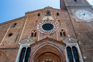 Wall Mural - The façade of Lodi Cathedral dedicated to the Virgin of the Assumption built in the 12th century in Romanesque style with belfry and rose window, Lodi city, Lombardy region, Italy