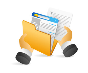 Leinwandbilder - Flat isometric 3d illustration concept of hand taking data from folder