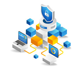 Aufkleber - Flat isometric 3d illustration blockchain analysis program security concept
