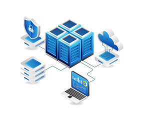 Aufkleber - Flat isometric 3d illustration cloud server network security analysis concept