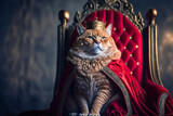 Fototapeta Koty - Royal cat sitting on a throne. Generative AI