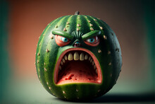 The Character Is An Evil Watermelon, Created By A Neural Network, Generative AI Technology
