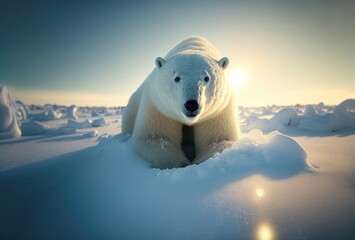 Wall Mural - beautiful polar bear in the snow, 3d illustration