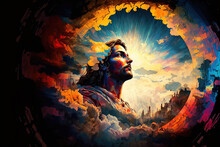 A Spectacular Sky And Jesus Christ Appealing To The Almighty. Generative AI