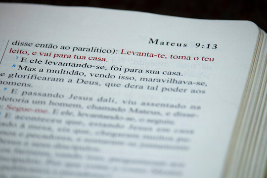 Holy Bible open to one of the pages of the Gospel of Matthew