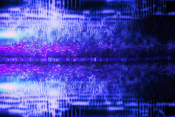 Wall Mural - Background texture for digital cloud network technology in an abstract blue purple color glitch. cryptographic system idea. Generative AI