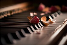 Rose On Piano Keys