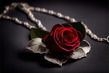Red Rose On A Black Background With Jewelry