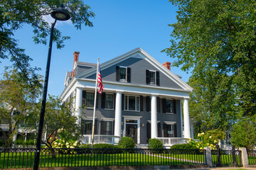 Historic residential building at 186 Main Street in historic town center of Concord, Massachusetts MA, USA. 