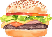 Hamburger Hand Drawn With Watercolor Painting Style Illustration