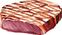 Grilled Steak Meat Hand Drawn With Watercolor Painting Style Illustration