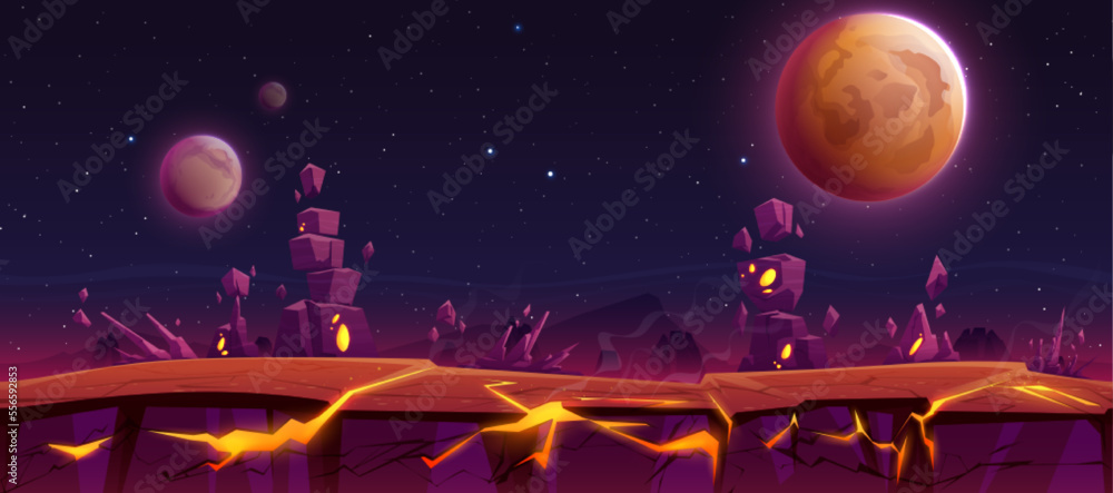 Vector de Stock Dangerous alien planet surface with rocky surface, hot ...