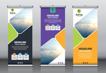 Wall Mural - Roll up banner design template vector, abstract background, modern x-banner, rectangle size