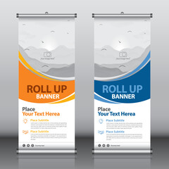 Roll up banner design template vector, abstract background, modern x-banner, rectangle size