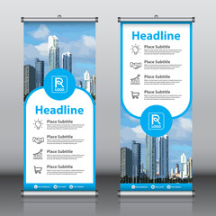 Wall Mural - Roll up banner design template vector, abstract background, modern x-banner, rectangle size