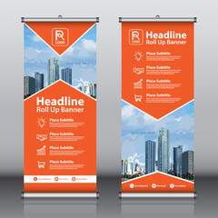 Wall Mural - Roll up banner design template vector, abstract background, modern x-banner, rectangle size