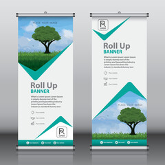 Wall Mural - Roll up banner design template vector, abstract background, modern x-banner, rectangle size