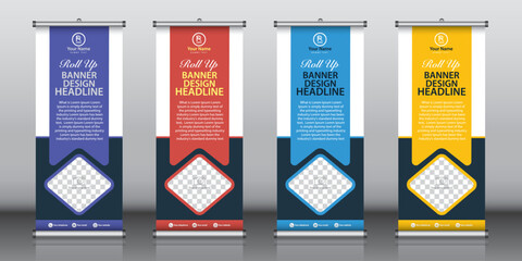 Wall Mural - Roll up banner design template vector, abstract background, modern x-banner, rectangle size