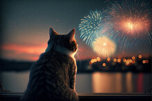 A Cute Cat Watching Fireworks