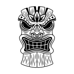 Wall Mural - Tiki wooden head vector illustration in monochrome vintage style isolated on white background