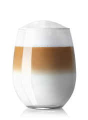 Canvas Print - latte macchiato with milk foam in glass isolated on white