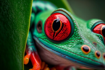 Red eye frog , bright vivid colors beautiful colorful rainforest animal