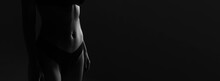 Female Nude Silhouette In Lingerie. Young Slim Sexy Woman. Girl With Naked Body. Black And White Silhouette Of Female Body Art Photography. Unrecognizable Without A Face