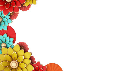 Sticker - Top View Of 3D Render Colorful Flowers Decorated Background.