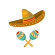 © Helga - Mexican maracas and sombrero isolated on white background.