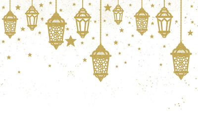 Wall Mural - Golden Islamic lantern on transparent background 