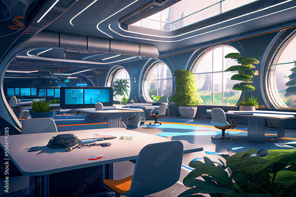 Futuristic school interior, ai illustration Stock Illustration | Adobe ...