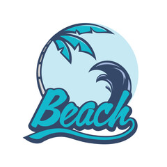 Poster - palm tree and ocean waves vector beach logo design