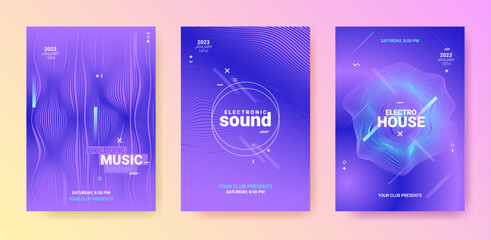 Dance Music Flyer Set. Electronic Party Poster. Abstract Edm Background. Gradient Wave Round. Blue Purple Dance Music Flyer. Technology Fest Illustration. Techno Sound Cover. Dance Music Flyer.