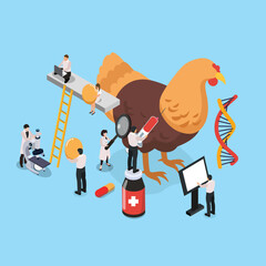 Scientist and doctor veterinarian making test and analysis isometric 3d vector illustration concept for banner, website, illustration, landing page, flyer, etc.