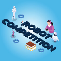 robotic competition isometric 3d vector illustration concept for banner, website, illustration, land