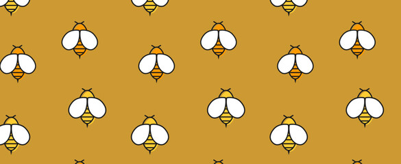 Wall Mural - seamless pattern with bee honey. Honeycombs with honey, and a symbolic simplified image of a bee as a design element. 