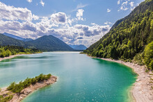 Germany, Bavaria, Lenggries, View Of Sylvenstein Lake In Summer