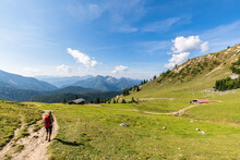 Germany, Bavaria, Female Hiker On Way To Summit Of Taubenstein Mountain