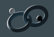 Three Dimensional Render Of Two Spheres Balancing On Interlocked Circles