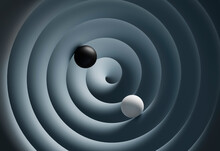 Three Dimensional Render Of Two Spheres Rolling Down Spiral