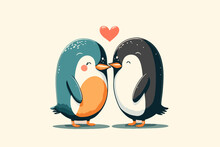 Cute Penguins Couple In Love Animal Valentine Day Card Invitation Background
