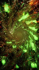 Sticker - Flying inside data cables. The green tunnel. Vertical looped video