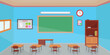 © TANBIR - Empty class room interior flat vector illustration