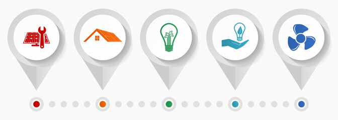 Fototapete - Renewable energy service vector icons, power industry flat design web pointers collection, business concept infographic template