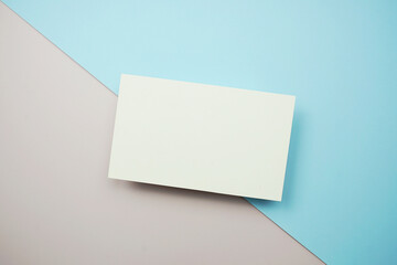 Poster - Empty greeting card mockup, horizontal invitation template on blue and pink background