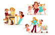 Tired Parents with Naughty Children Playing Around Vector Set