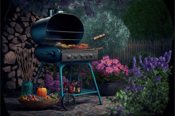 Wall Mural - outdoor garden grill. grilling meats on charcoal