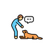 © Backwoodsdesign - Command to lie down color line icon. Dog training.