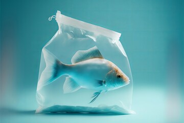 Wall Mural - Fish in plastic bag. Generative AI